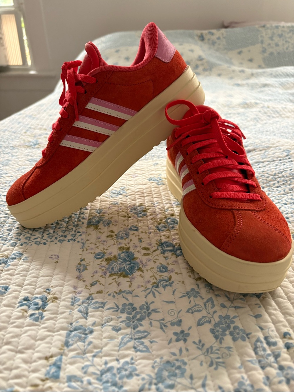 Adidas VL Court Bold Women's Sneakers — Coral with Pink and White Stripes